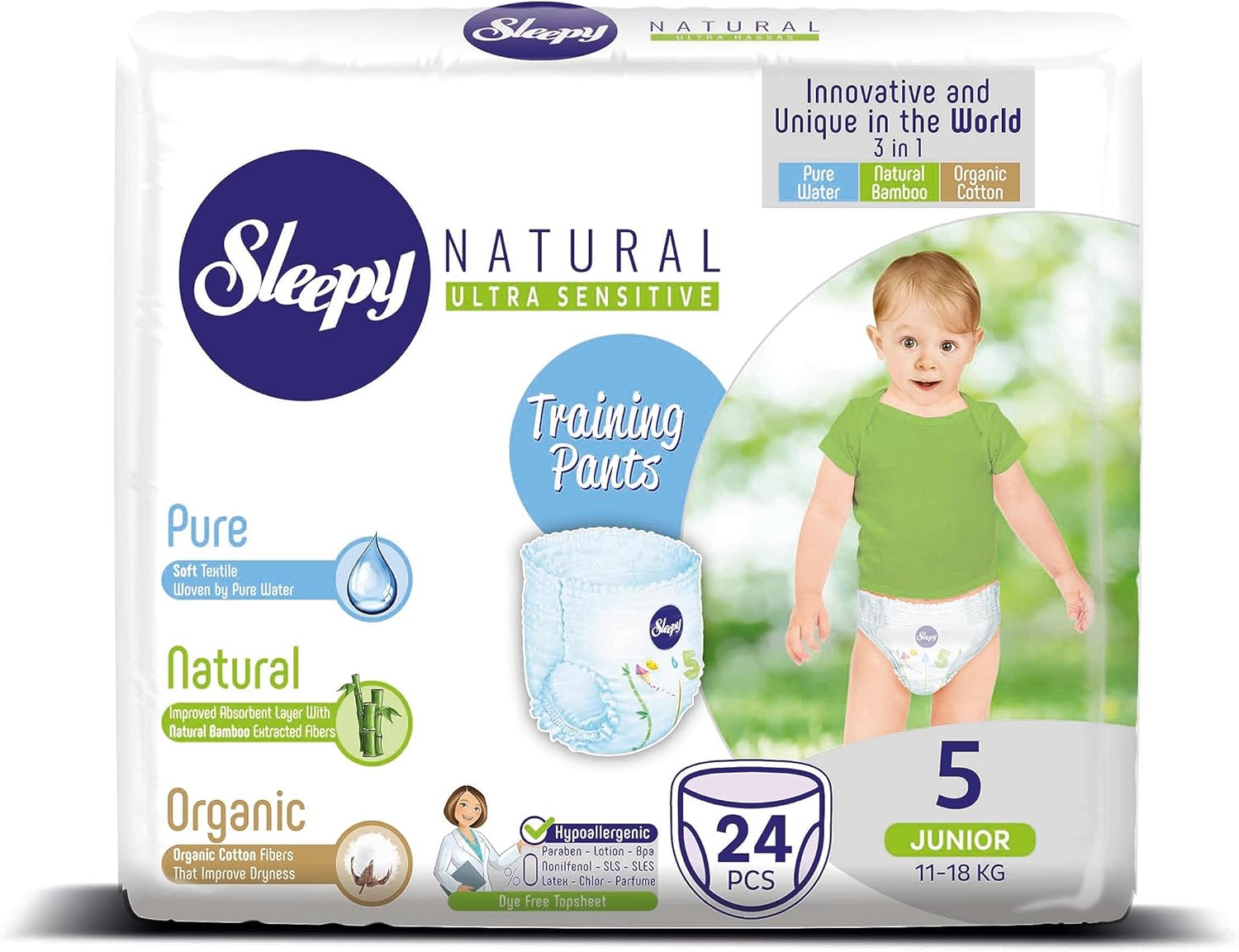 Natural Baby Training Pants, Easy Pull Toddler Training Underwear for Boy and Girls Strong Absorbent (Size 5 | 24 Count | Child Weight 24-40 lbs)