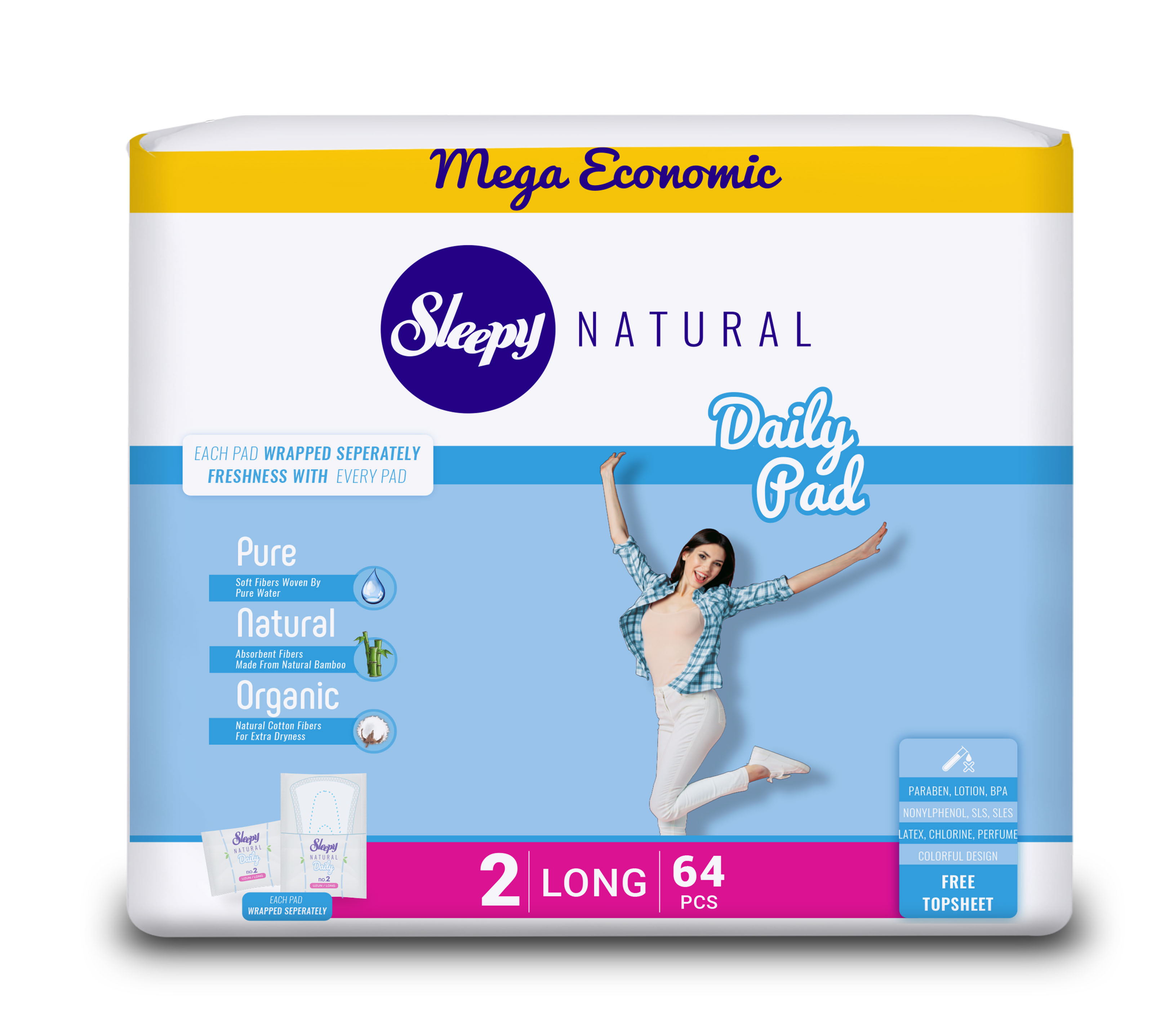Size 2 Regular Long pads 64/pcs(32x2)