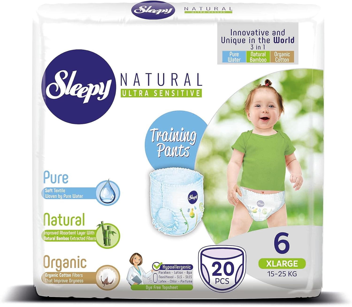 Natural Baby Training Pants, Easy Pull Toddler Training Underwear Size 6 33-55 lbs 20/pcs